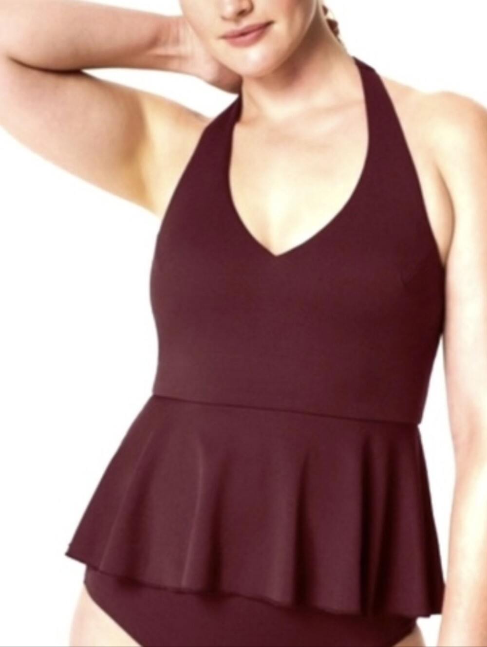 Spanx SPANXshape Swim Pique Halter Tankini Top Mulberry Red